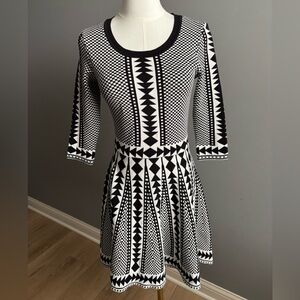 Nina Leonard Geometric Knit Fit and Flare Sweater Dress